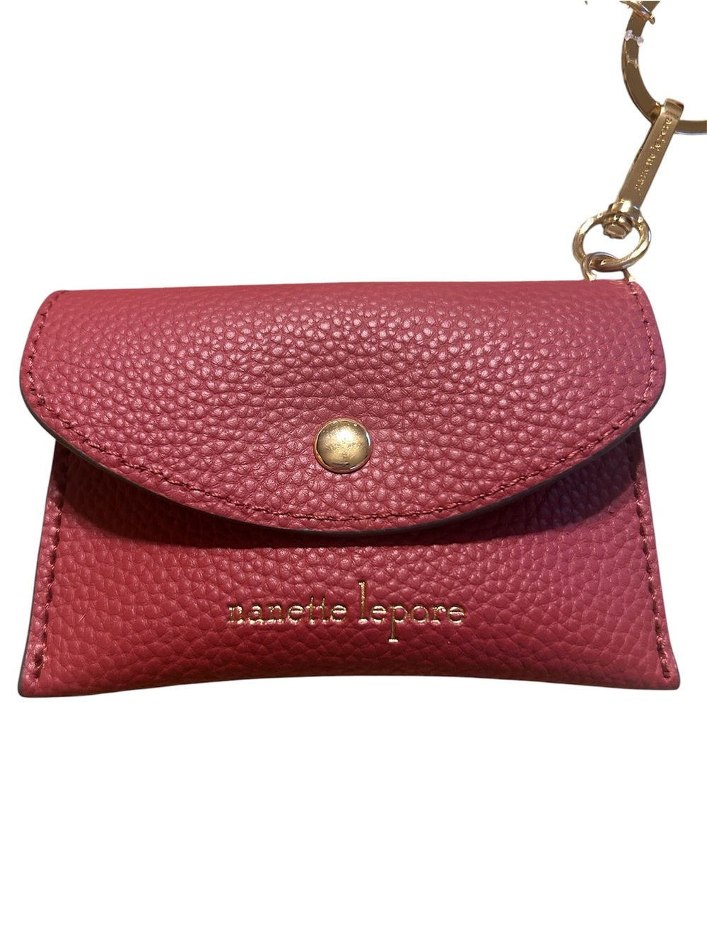 Nanette Lepore Red Pebbled Faux Leather Card Pouch with Keychain & Charms - Picture 2 of 8